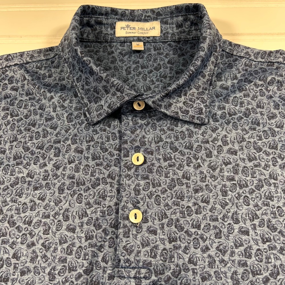 Peter Millar Summer Comfort Polo Shirt Mens M Blue Cocktails Golf Performance